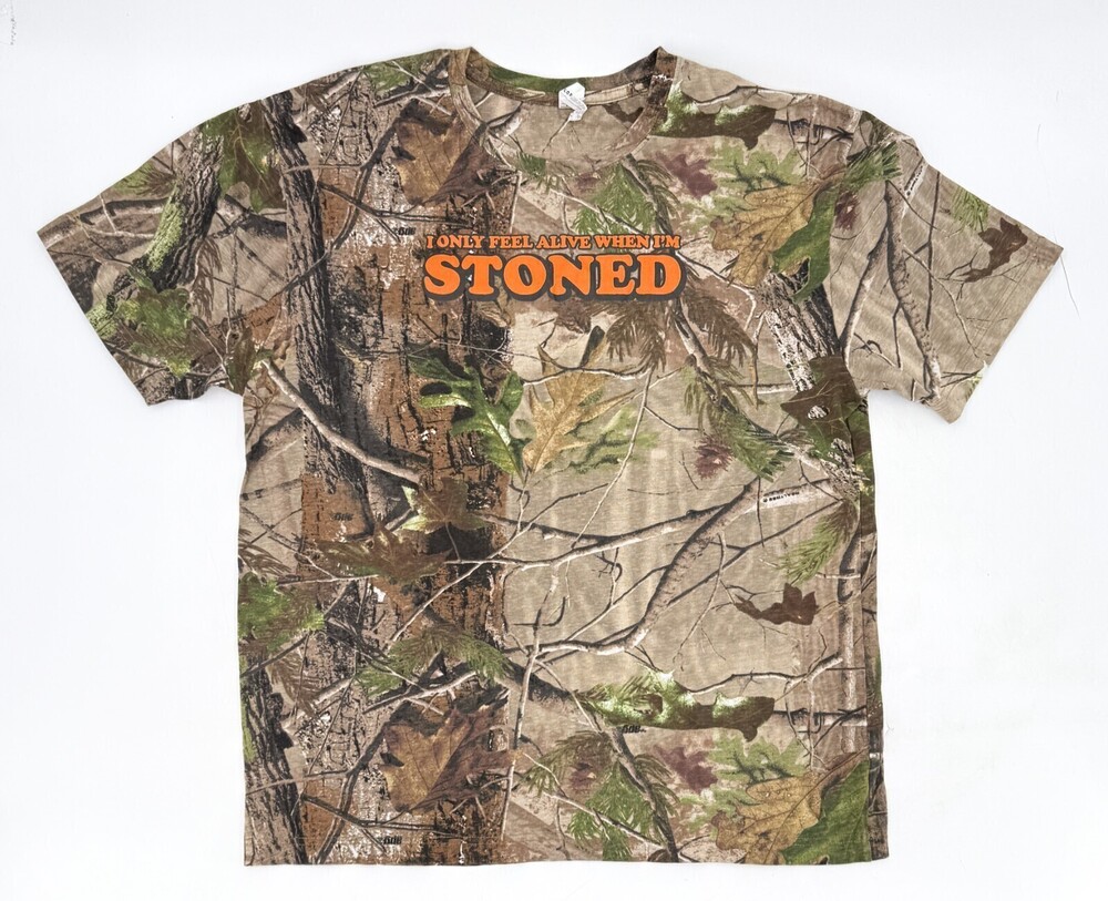 Stoned Camouflage Shirt Adult Extra Large Camo T-Shirt Parody Hunting Humor